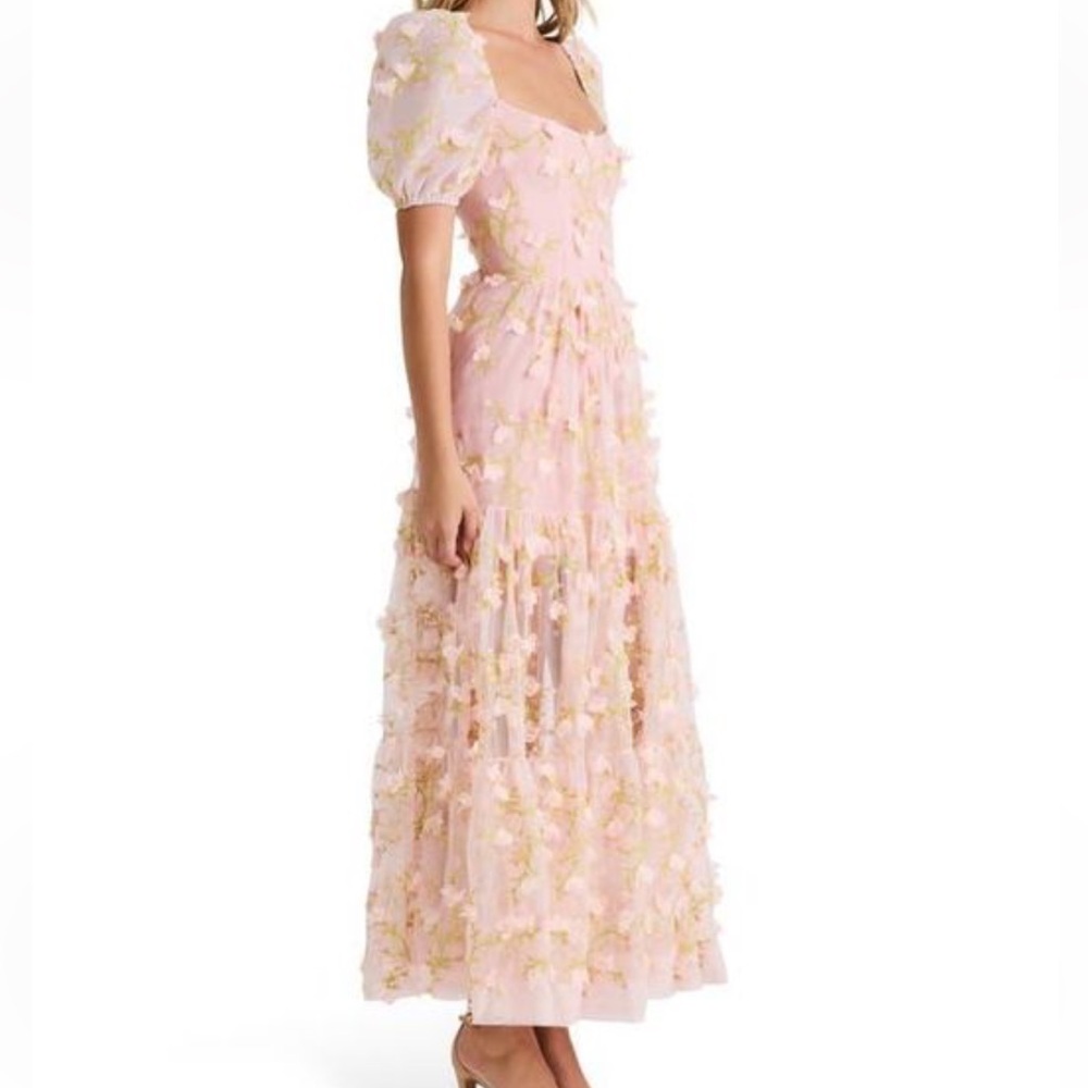 HELSI Pink Corrine 3D Puff Sleeve Gown Dress Size Medium - Picture 3 of 7